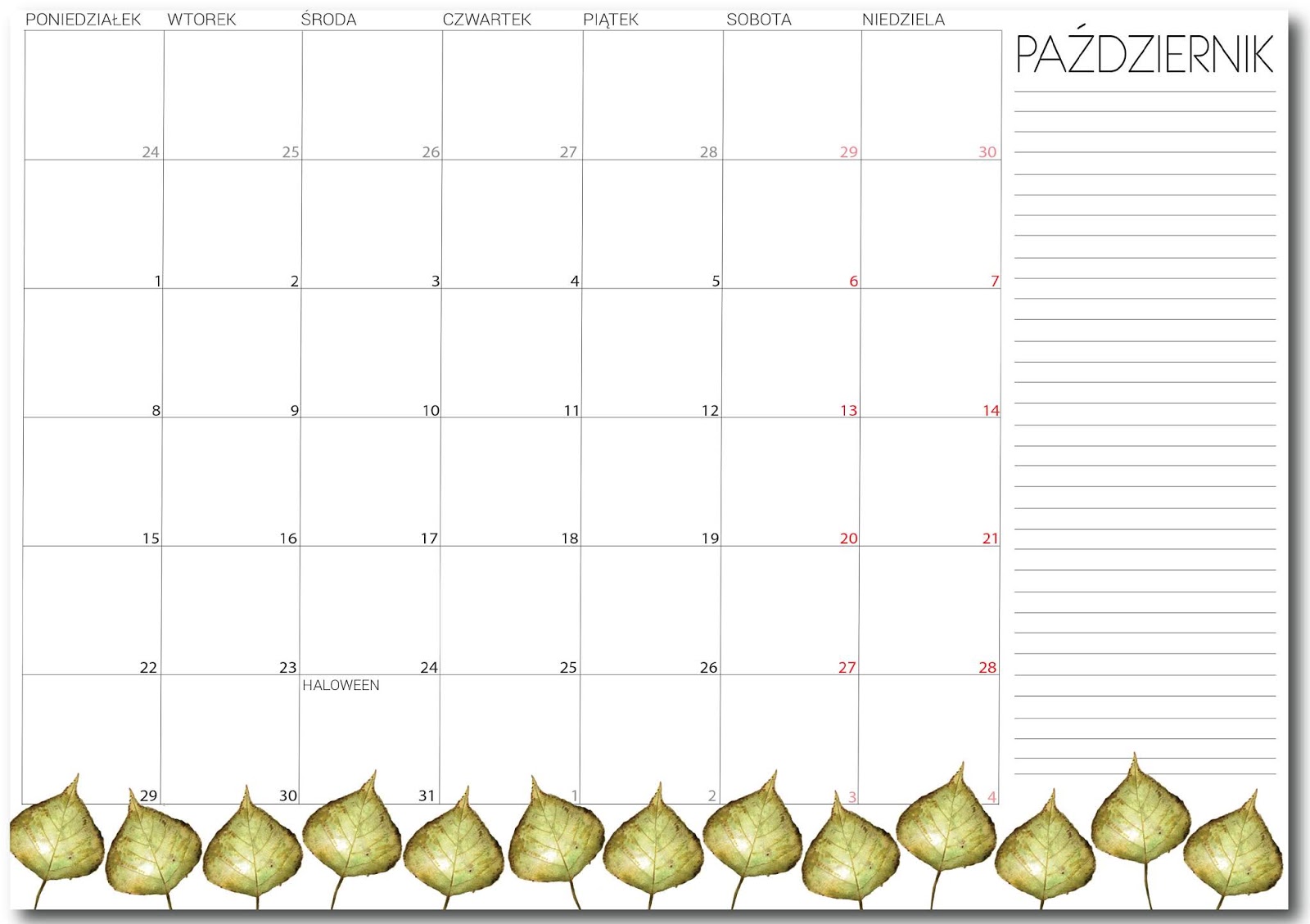 Planner na październik 2018
