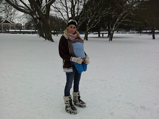 babywearing, snow baby wearing, sling, mother and baby