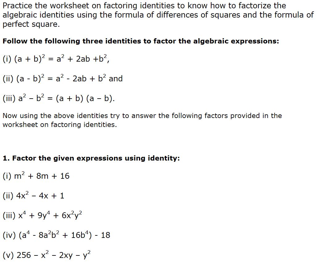 factorisation class 8 assignment