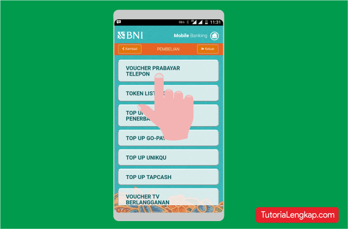 Melakukan transaksi pembelian bank melalui hp android