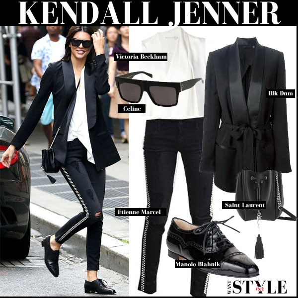 Kendall Jenner in black blazer and black studded skinny jeans in NYC on ...