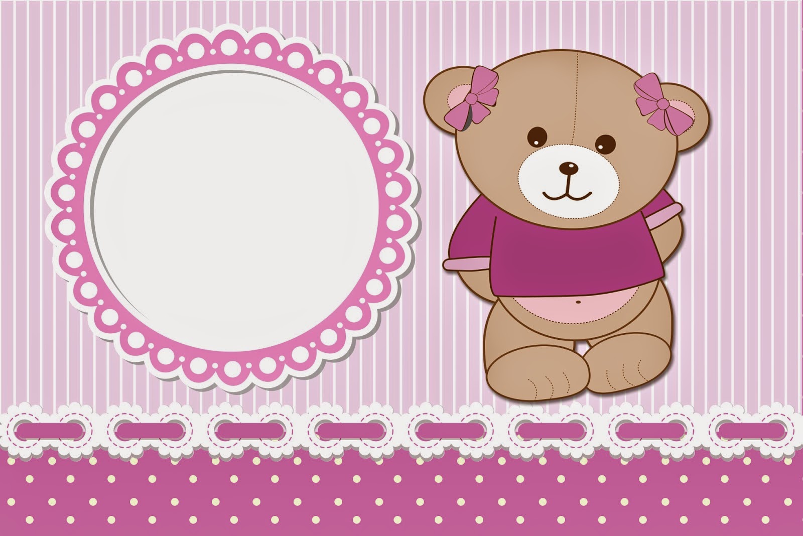 Cute Girl Bear in Lilac Free Printable Invitations, Labels or Cards.