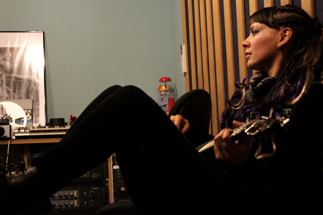 Anna-Christina from Lilygun recording guitar parts photo