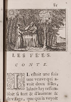 A page of printed text in French, accompanied by an illustration for the story "Diamonds and Toads."
