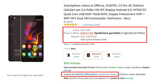 Conto alla rovescia Black Friday Amazon: Oukitel C5 Pro a 67 euro con spedizione Prime