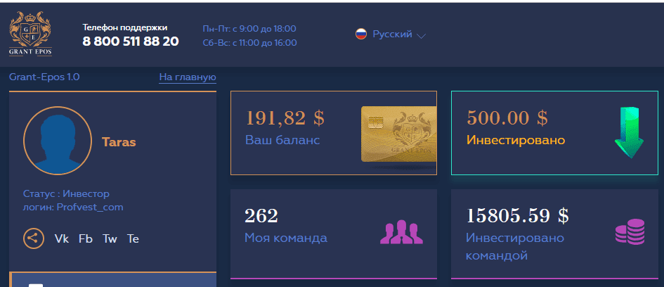 Оборот партнерской структуры в Grant Epos Оборот партнерской структуры в Grant Epos