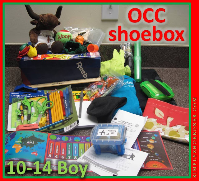 Simply Shoeboxes Example of What to Pack in an OCC Shoebox for 1014