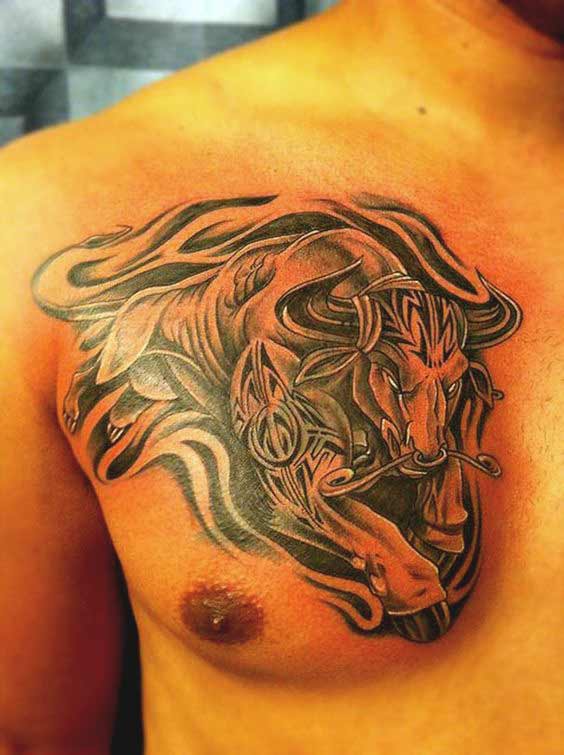 Best Realistic Taurus Tattoos on chest for guys