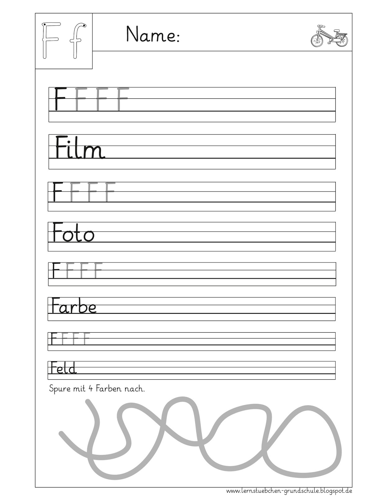 Lernstübchen: F - f Arbeitsblätter zum Schreiben und Sehen