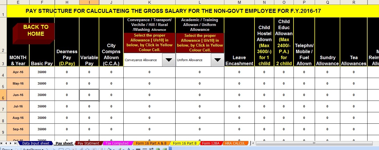 all in one tds on salary in excel for the non govt employees salary calculator excel sheet