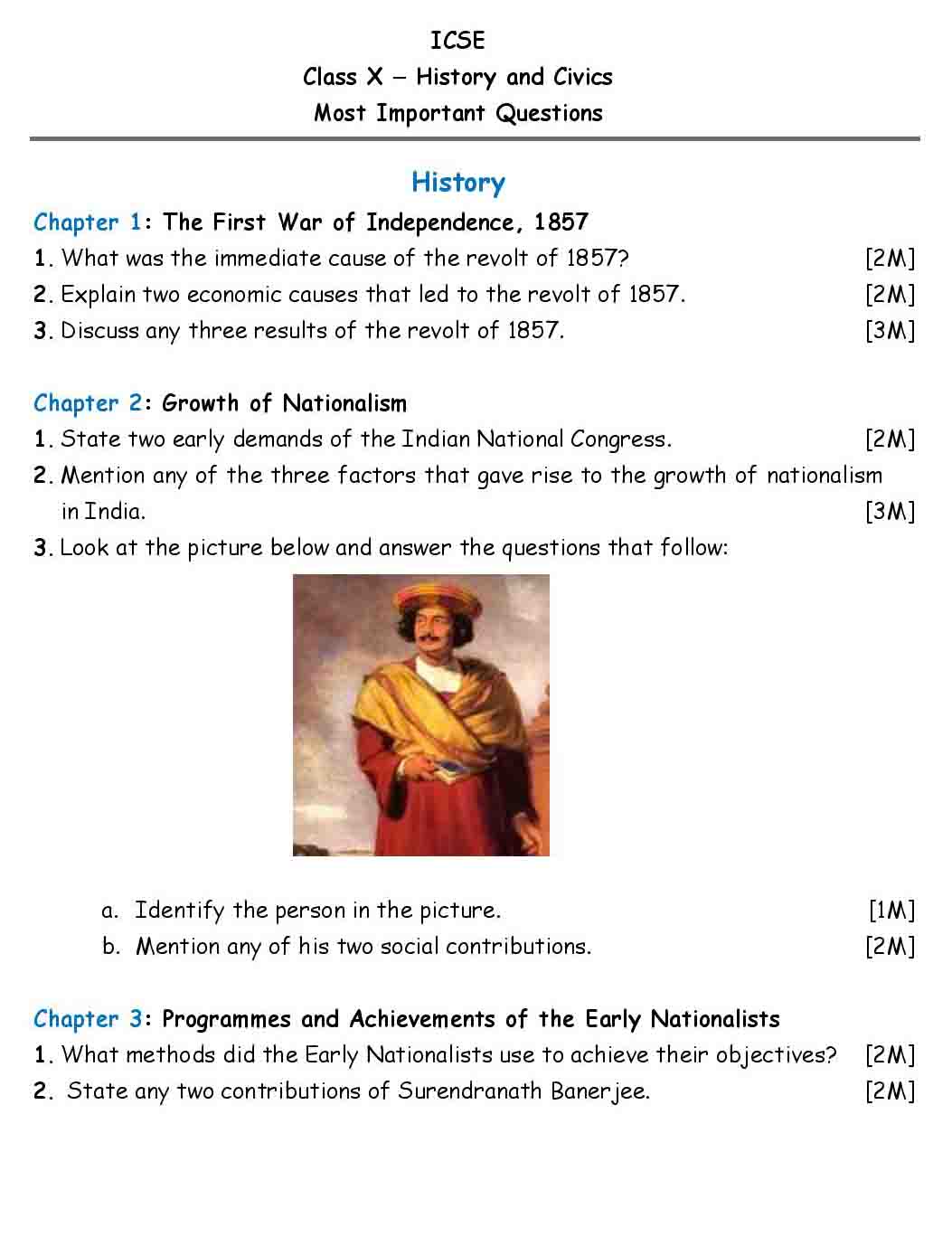ICSE History & Civics Chapter Wise Important Questions Class 10 ICSE History & Civics Chapter Wise Important Questions Class 10