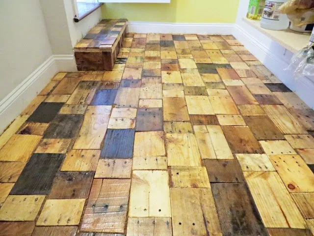 completed pallet wood floor for pantry
