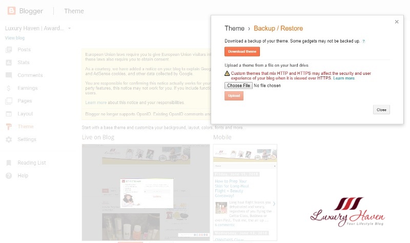 Blogger Dashboard Restore Blog Theme blogger tips how to restore your blog