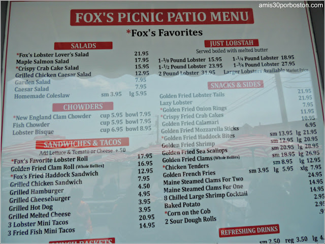 Lobster Shacks en la Costa Sur de Maine: Menú del Fox's Lobster House Lobster Shacks en la Costa Sur de Maine: Menú del Fox's Lobster House
