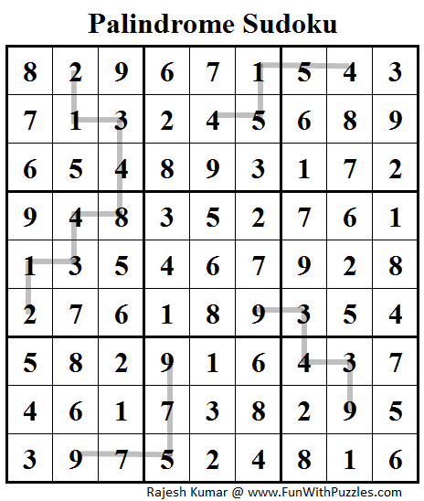 Palindrome Sudoku (Daily Sudoku League #92) Solution