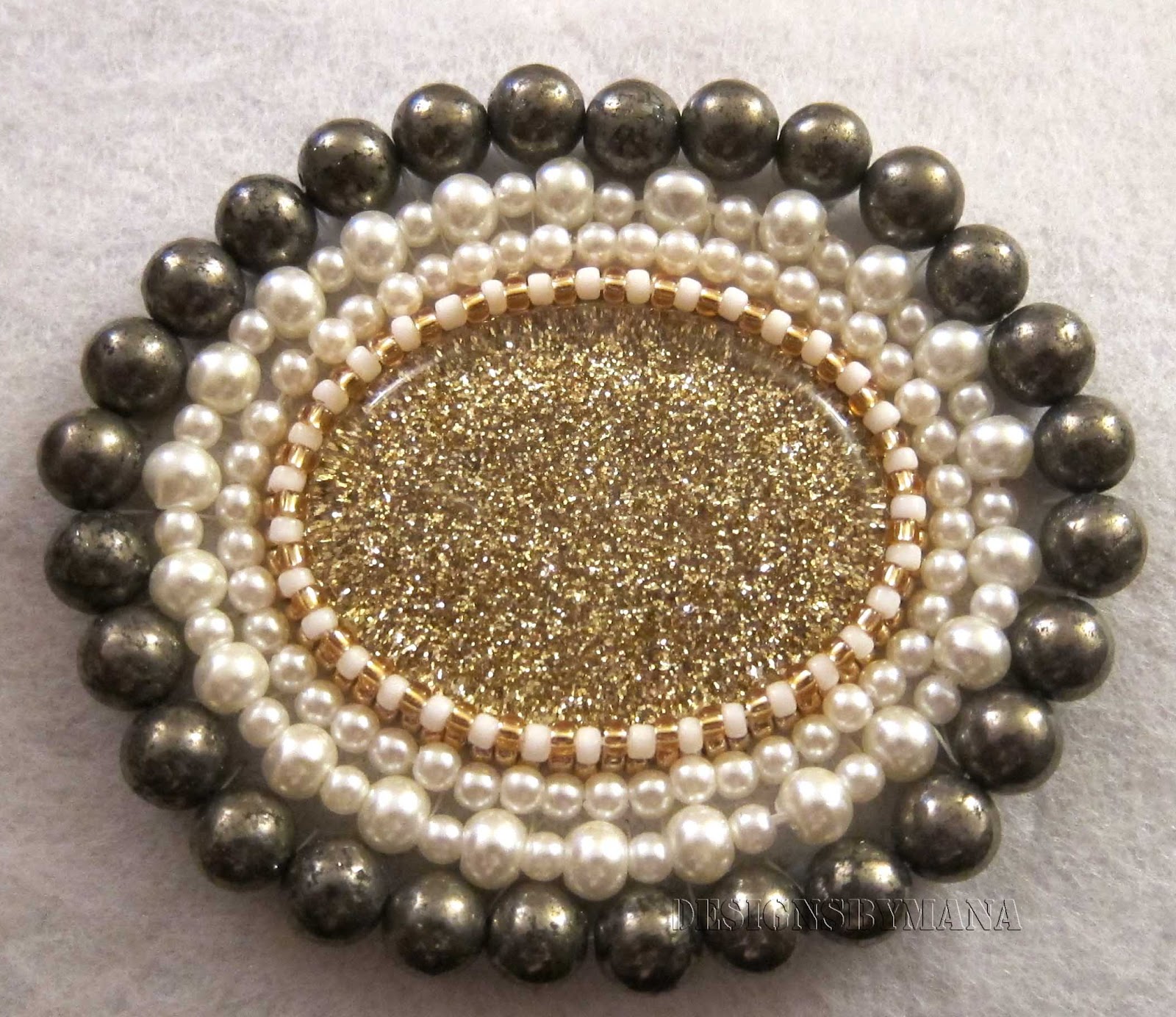 Beadfeast home of handmade bead embroidered jewelry Gold Glitter Brooch