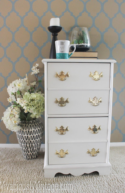 DIY Vintage white and gold painted filing cabinet.