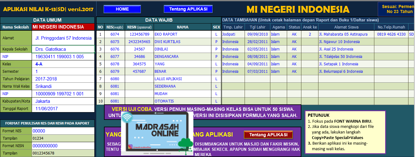 Aplikasi Raport K13 Mi Revisi 2017 Gratis Seputar Gratisan