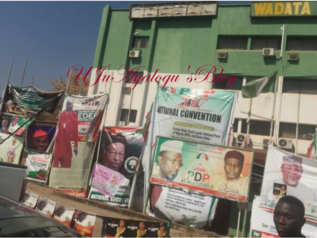 PDP Welcomes Atiku with Huge Banner at their Headquarters in Abuja (Photos