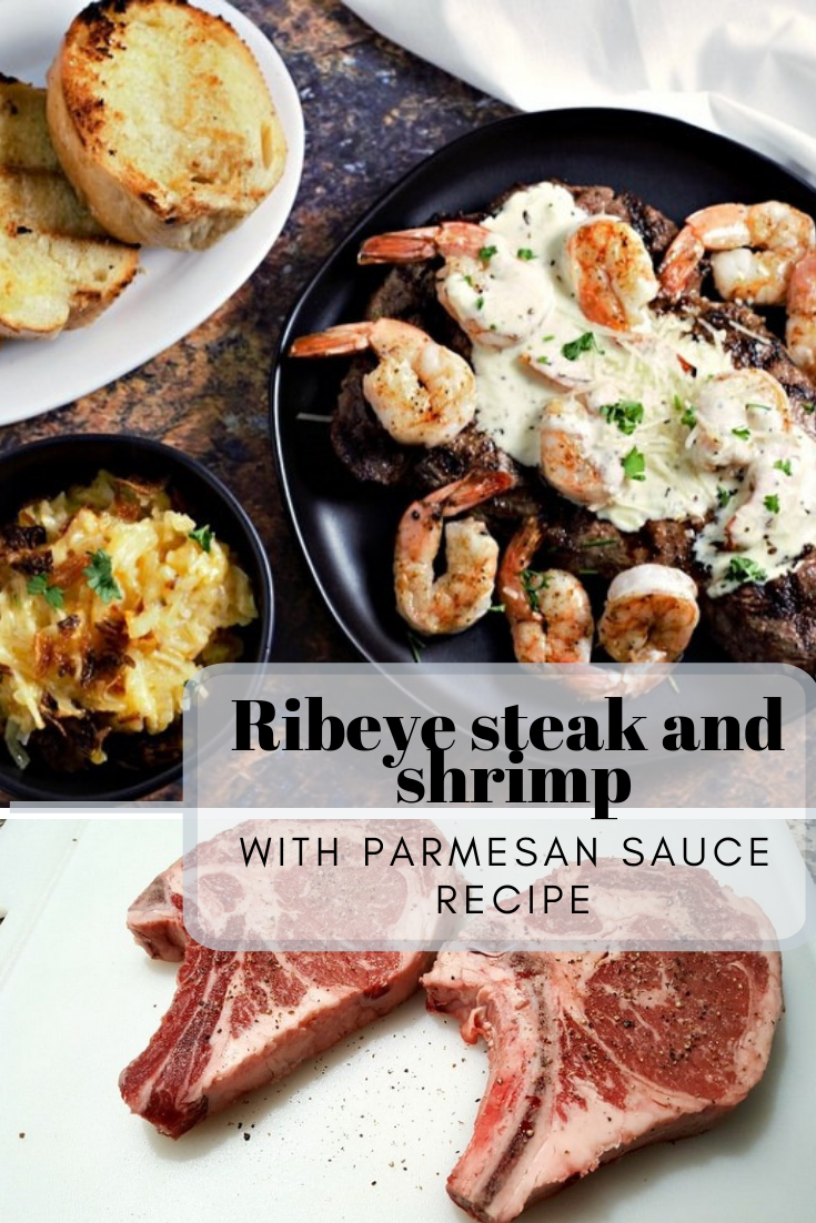 This Applebee’s Copycat Ribeye Steak and Shrimp with Parmesan Sauce Is