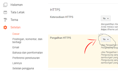 Pilih Ya pada opsi Pengalihan HTTPS
