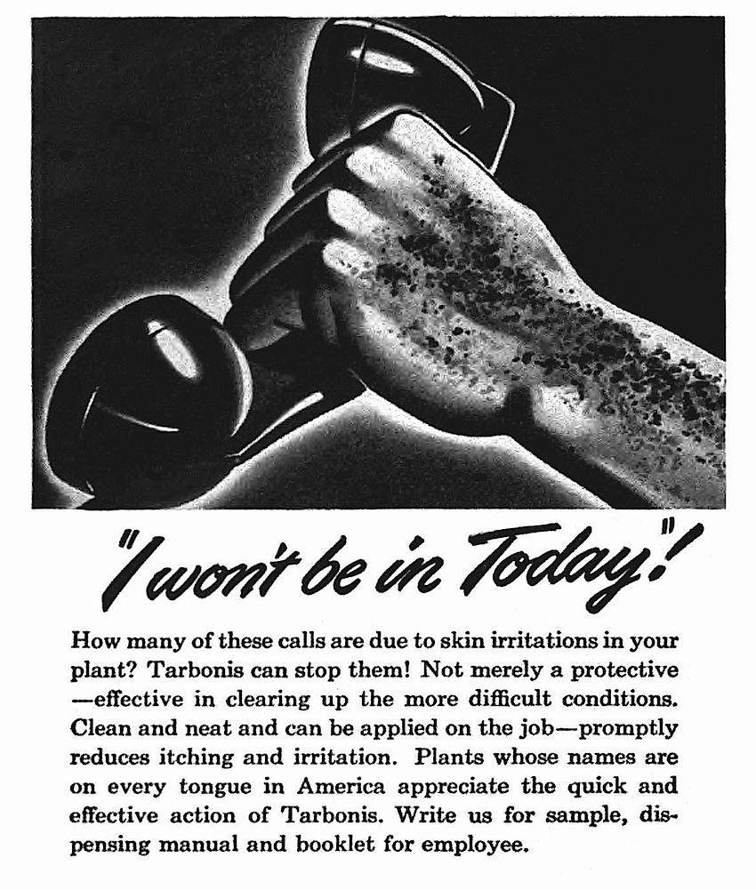 a 1940s plastics factory, Tarbonis, skin irritation plastics