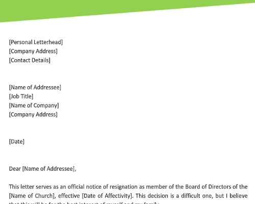 Church Board Resignation Letter Church Board Resignation Letter
