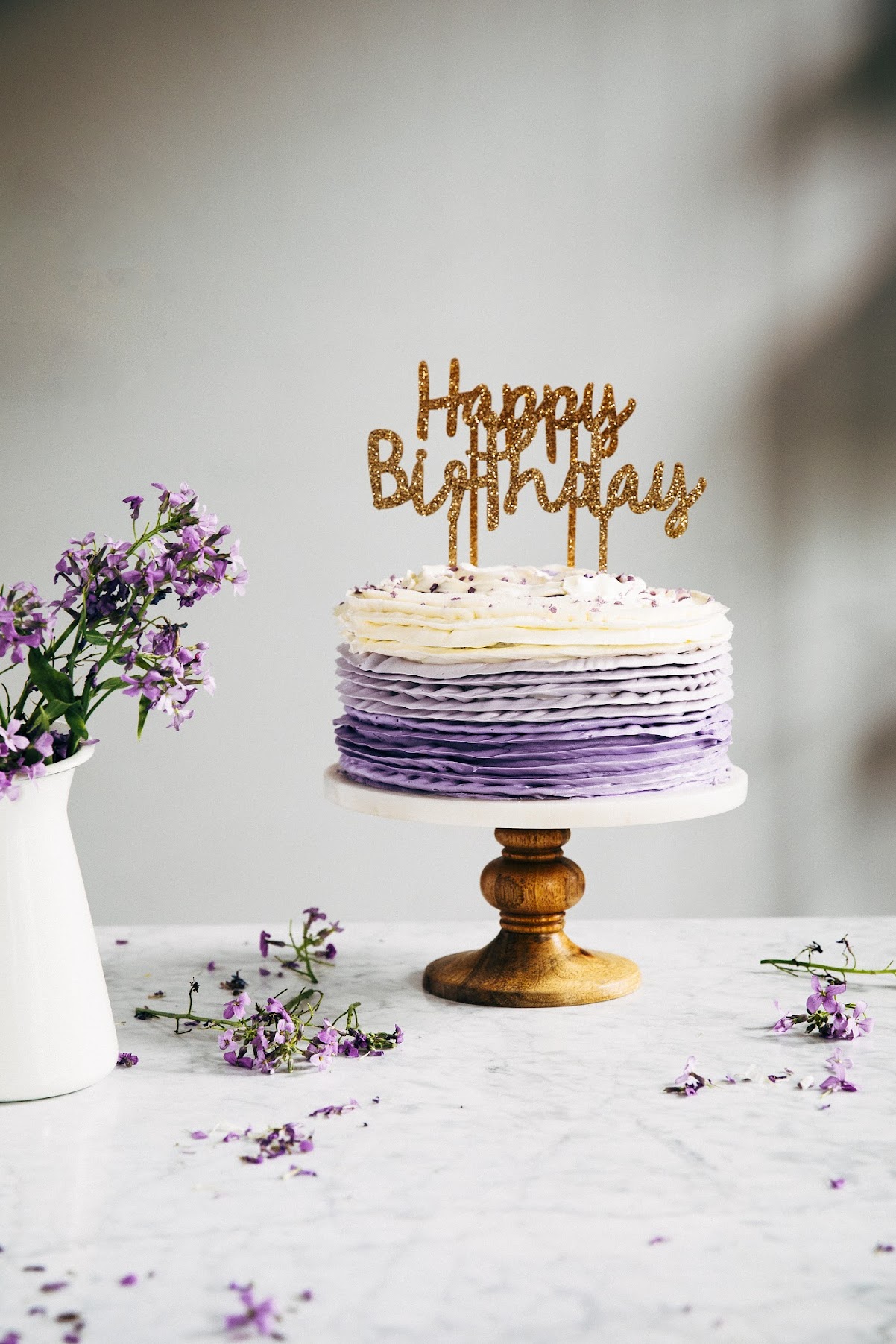 30th birthday chocolate cake with lavender ruffle frosting