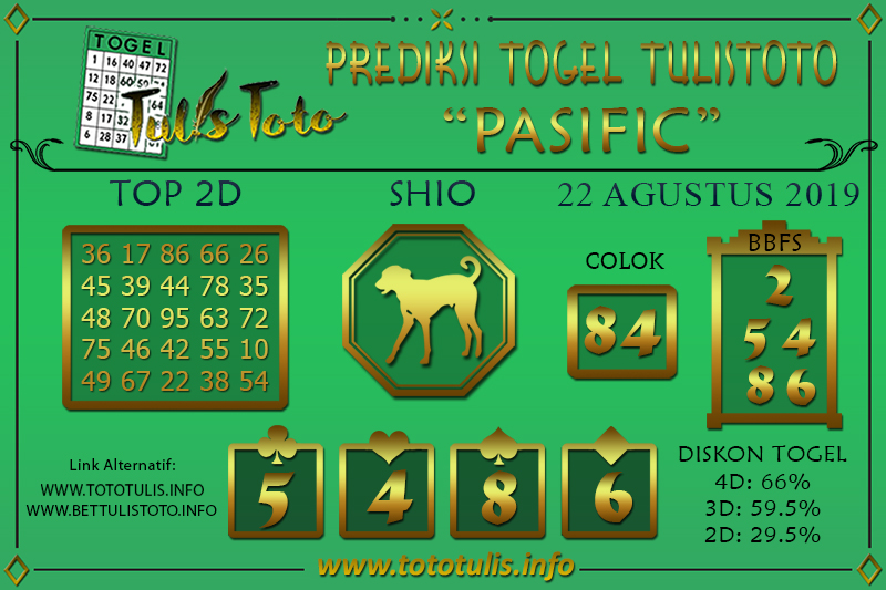 Prediksi Togel PASIFIC TULISTOTO 22 AGUSTUS 2019