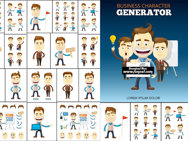 Vector illustrations businessman male character in different scenarios - Set Of Businessman In Different Poses