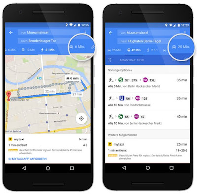 Zwei Screenshots zeigen Routenoptionen auf Google Maps