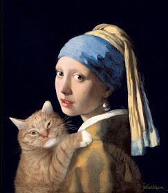 Vermeer - Girl with a pearl earring with a ginger cat by Svetlana Petrova