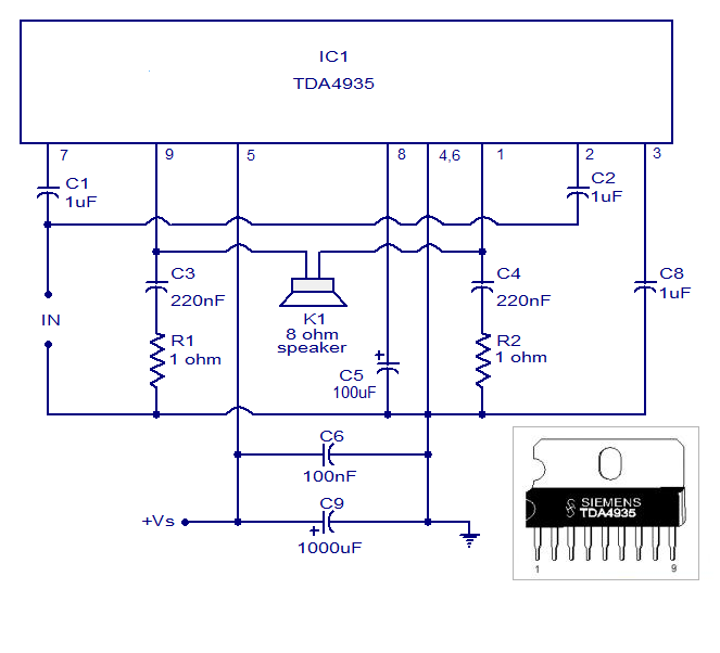 TDA4935 Bridge Amplifier Circuit