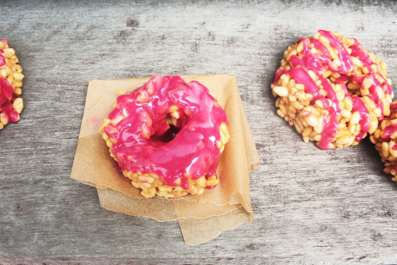 everything is poetry puffed rice donuts with raspberry glaze