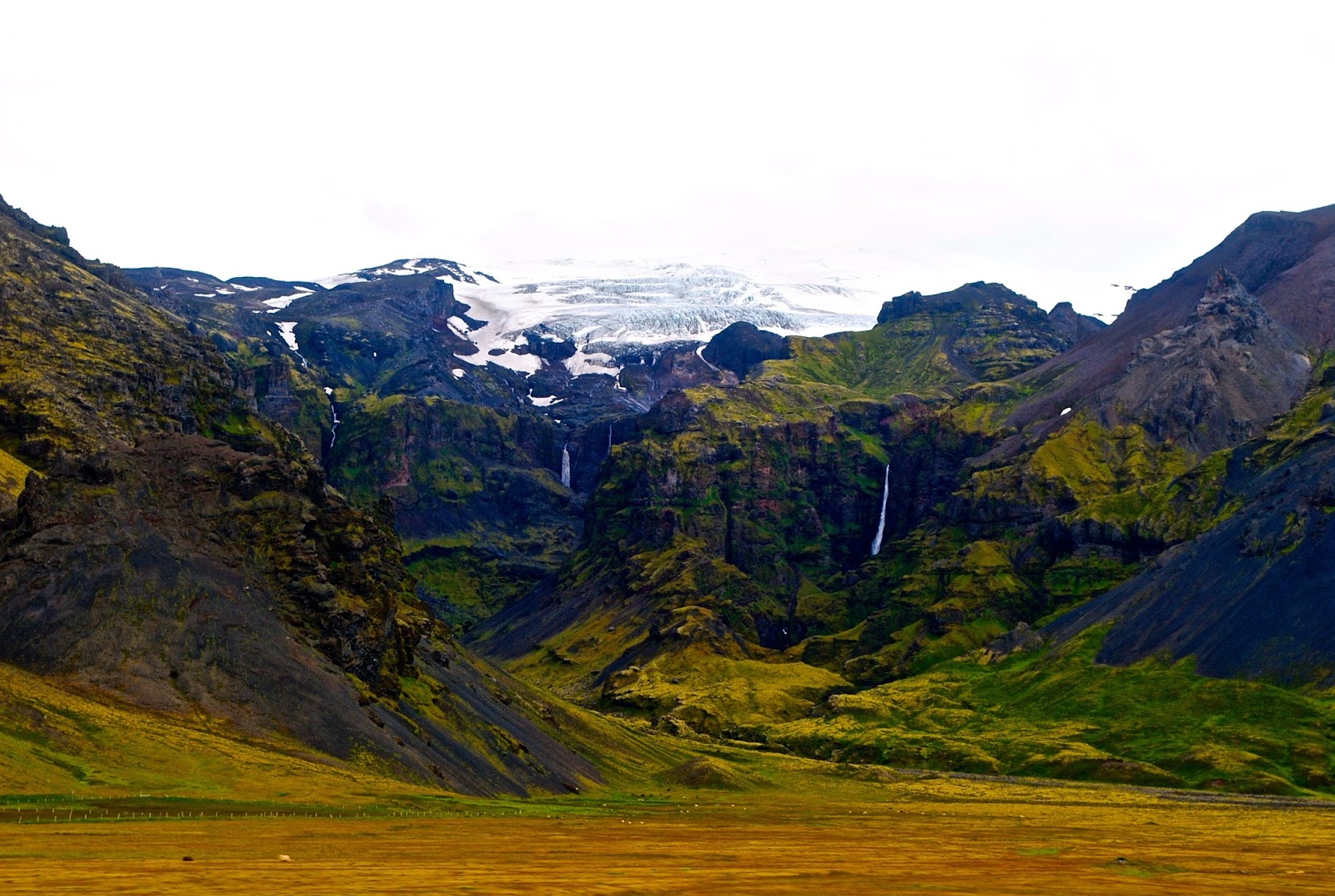 Waterfalls and glaciers along ring road in Iceland
