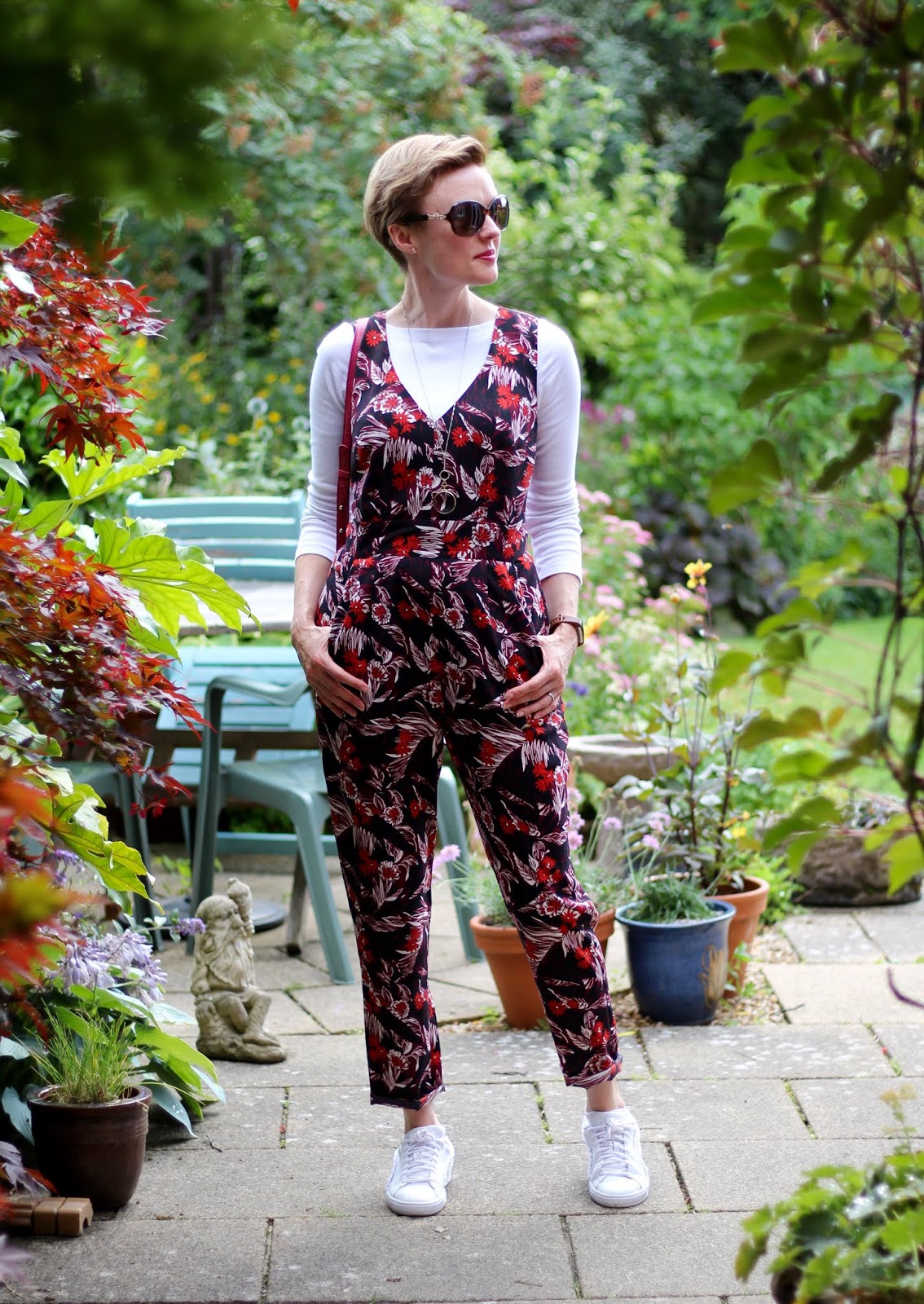 Floral Jumpsuit, White T-shirt & Trainers | Fake Fabulous