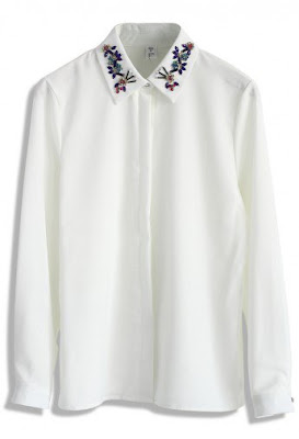 beads Embellished Collar White Shirt Chicwish