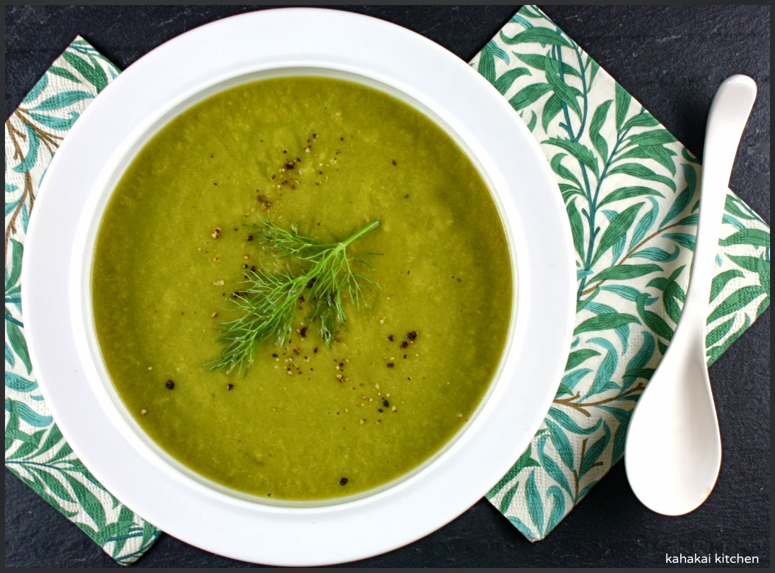 Kahakai Kitchen Green Pea, Lettuce and Fennel Soup Healthy, Green and