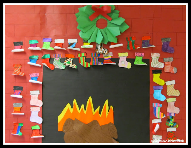 photo of: Blazing Fireplace with Christmas Stockings Bulletin Board (Christmas Time Bulletin Board RoundUP via RainbowsWithinReach) 