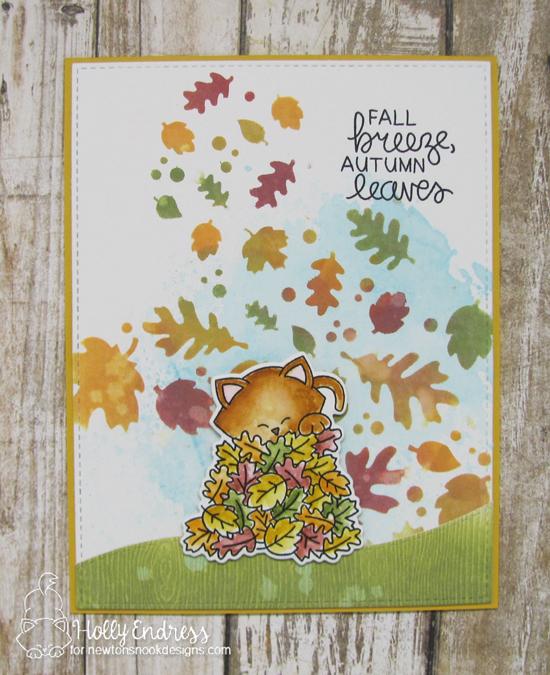 Autumn Cat Card by Holly Endress | Autumn Newton Stamp Set and Falling Leaves Stencil by Newton's Nook Designs #newtonsnook