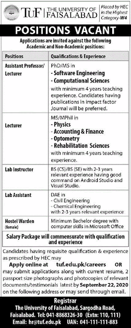 the-university-of-faisalabad-tuf-jobs-latest-2020-apply-online-at-tuf-edu-pk