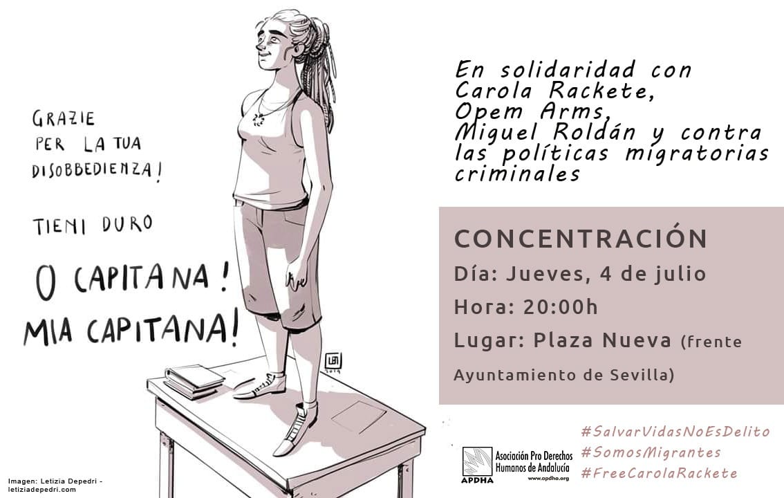Concentración en Solidaridad con Carola Rackete, Opem Arms, Miguel Roldan y contra las políticas