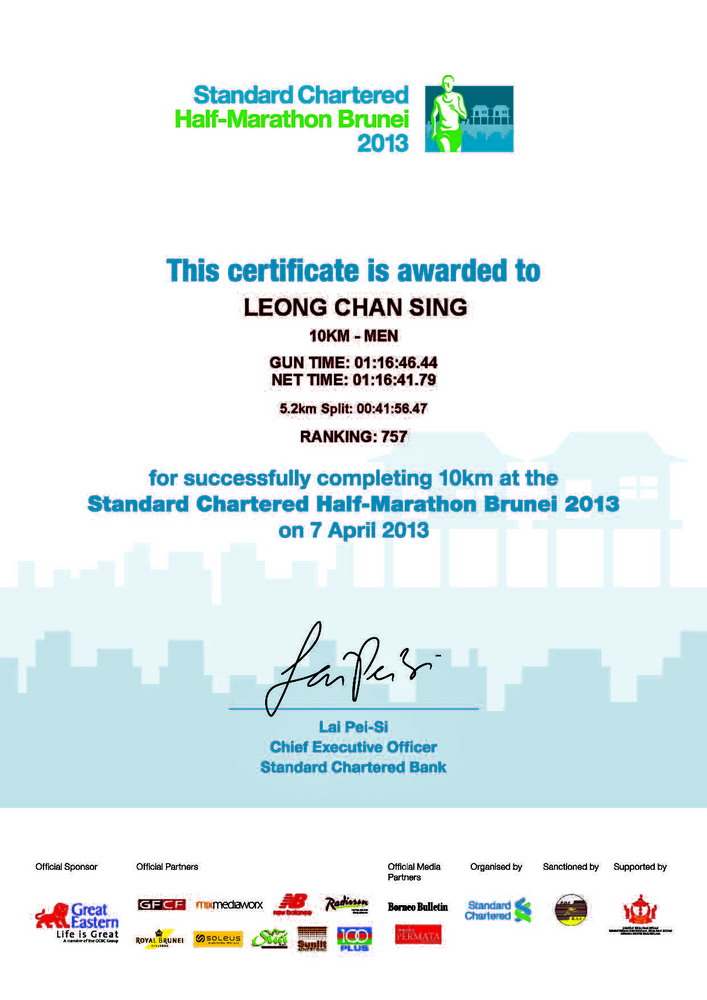 Simon Leong Brunei Darussalam Standard Chartered HalfMarathon 2013