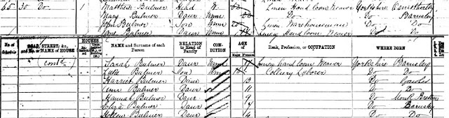 1871 census snip, Matthew Bulmer (widower) and 10 children