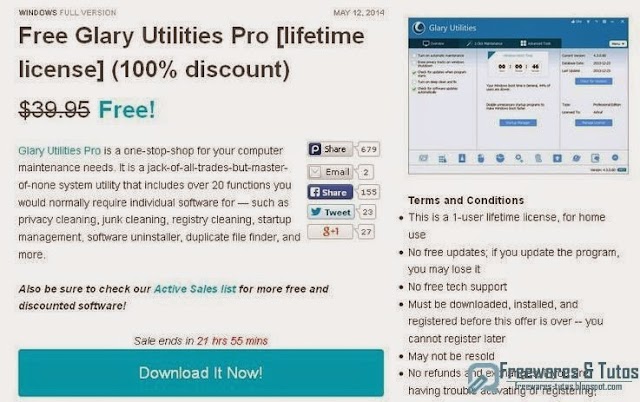 Offre promotionnelle : Glary Utilities Pro 4 gratuit à vie !