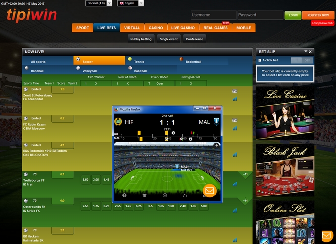 Tipiwin Live Betting Screen