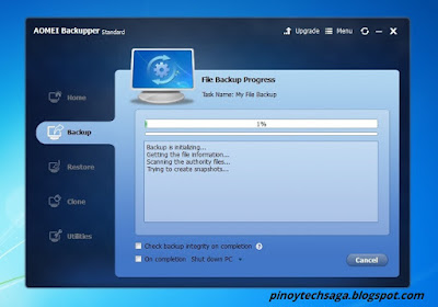 File Backup progress initialization.