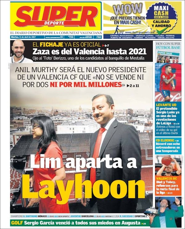 Valencia, Superdeporte: "Lim aparta a Layhoon"