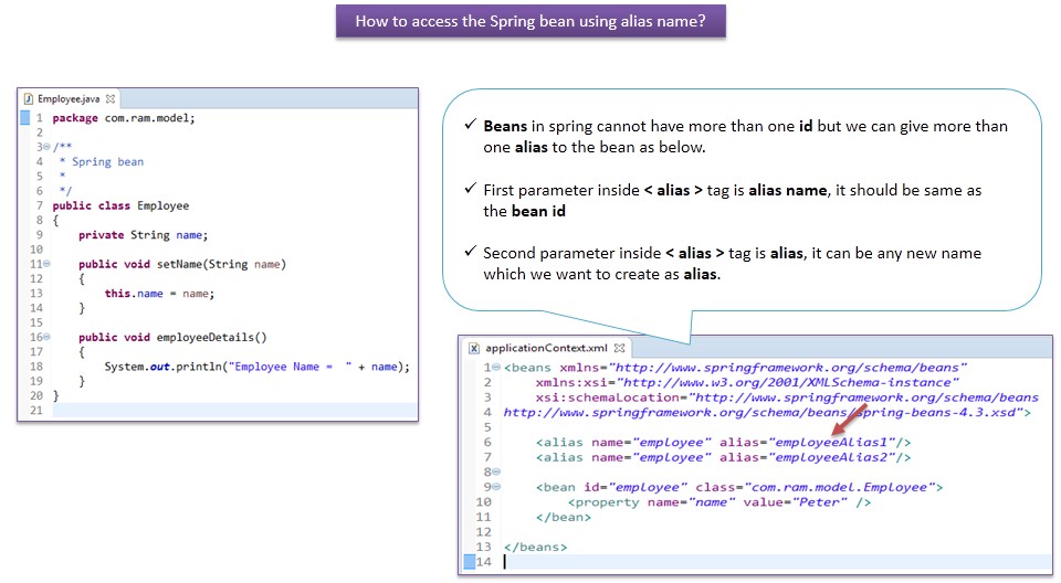 JAVA EE: How to get the spring bean using alias name? | Spring Tutorial ...