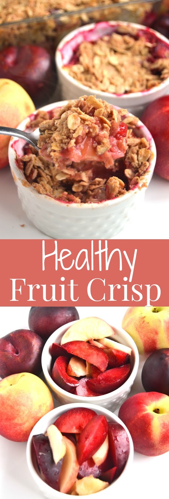 Healthy Fruit Crisp is the perfect, easy dessert with your choice of fresh fruit! Made lighter with whole-wheat flour, less sugar and coconut oil. www.nutritionistreviews.com